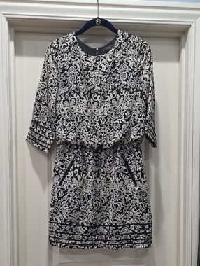 THML Black and Cream Floral Print Dress